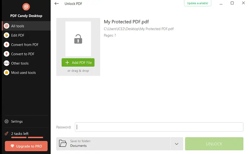 Удаление пароля PDF с помощью PDF Candy Desktop - Интерфейс программы