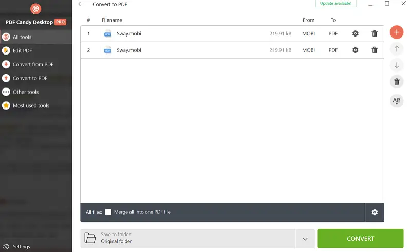 The process of turning MOBI into PDF with PDF Candy Desktop The process of turning MOBI into PDF with PDF Candy Desktop