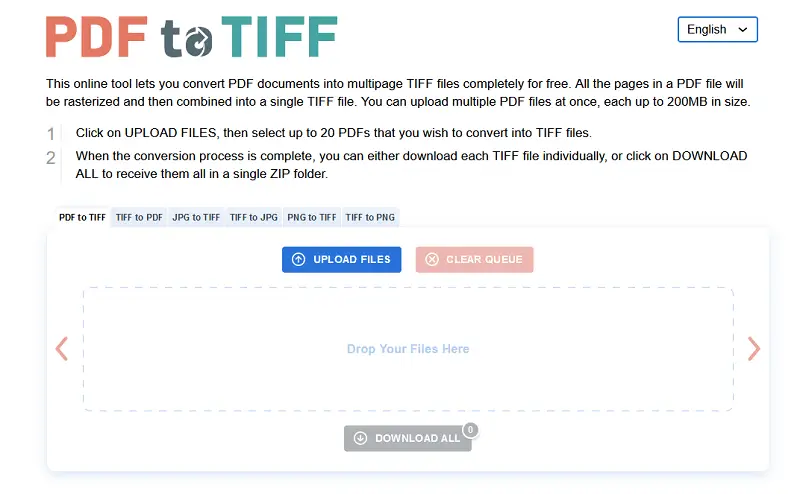 PDF to TIFF converter on PDF2TIFF website