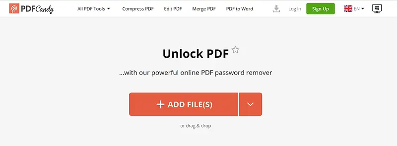 Online way to unlock a PDF with PDF Candy