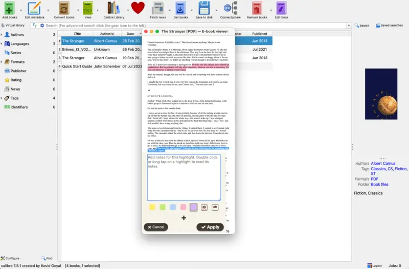 How to highlight an eBook with Calibre