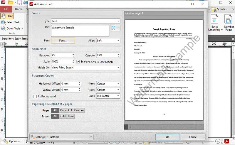 Insert watermark in PDF with PDF-XChange Editor