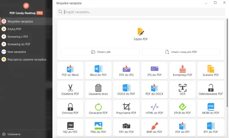 Główne okno programu PDF Candy Desktop