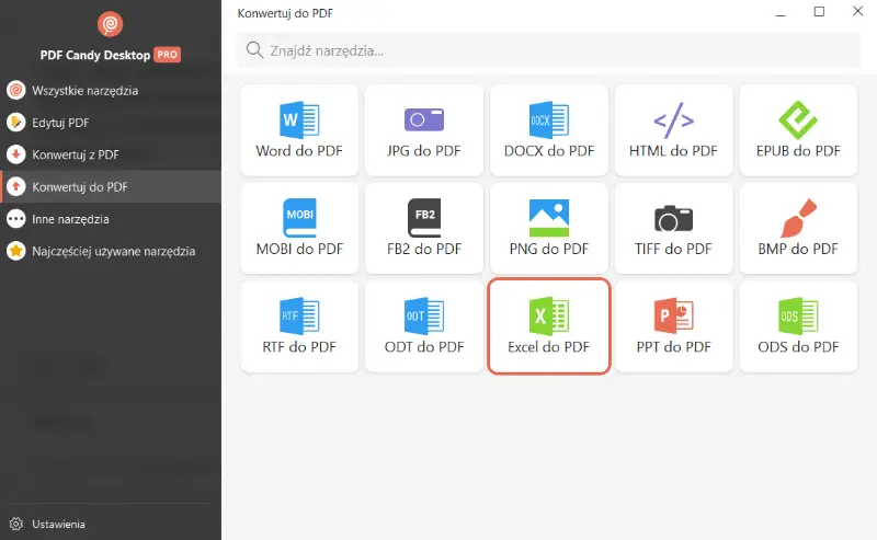 Excel na PDF narzędzie programu PDF Candy Desktop