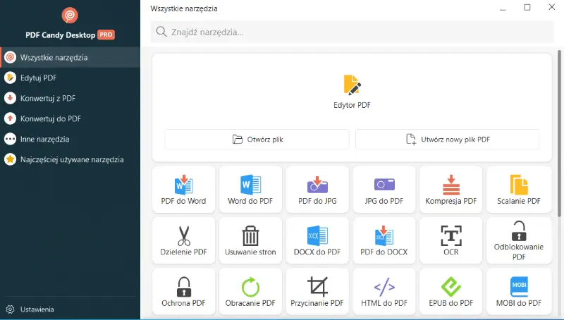 Okno startowe programu PDF Candy Desktop