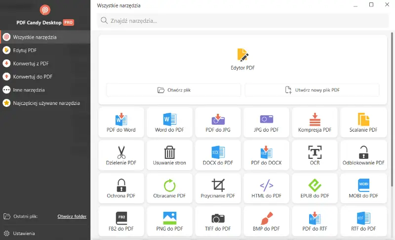 Okno startowe programu PDF Candy Deskto