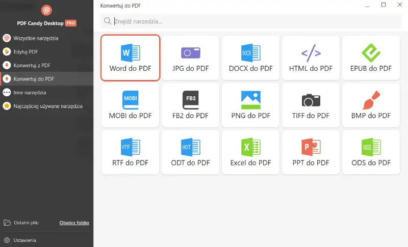 Narzędzie Word do PDF z PDF Candy Desktop
