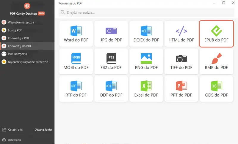Narzędzie EPUB do PDF Candy Desktop