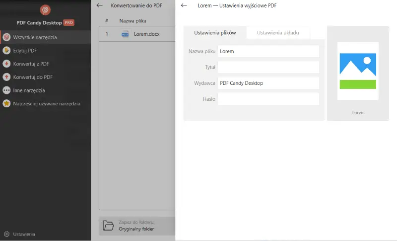 Ustawienia pliku PDF Candy Desktop
