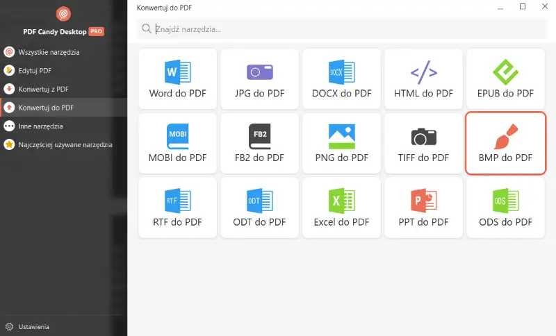 Narzędzie z BMP do PDF w PDF Candy Desktop