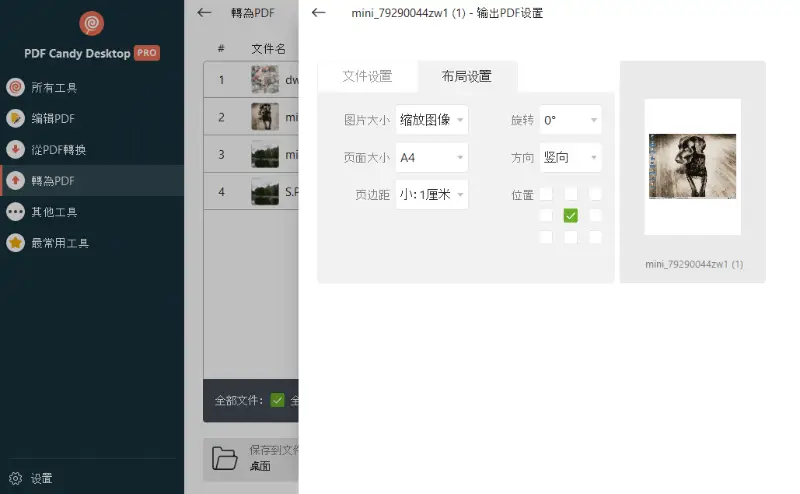 在 PDF Candy Desktop 將 PNG 轉換成 PDF 格式的版面設定