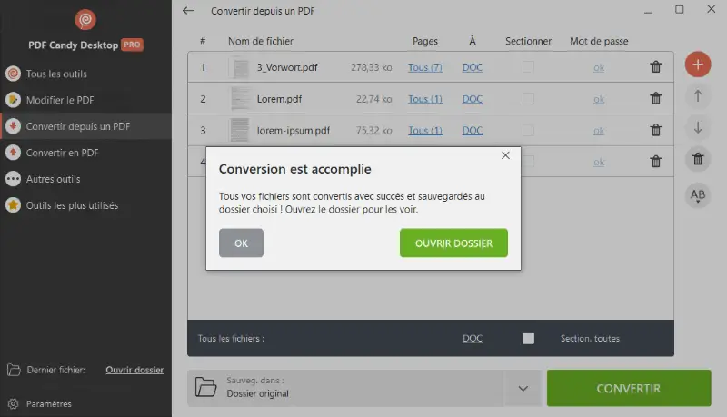 La conversion PDF est terminée