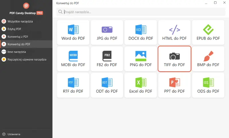 Narzędzie TIFF na PDF na PC PDF Candy Desktop