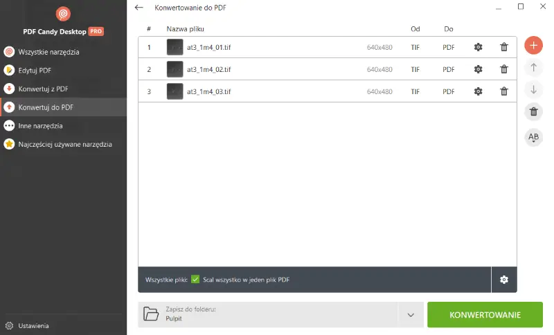 Dodawanie TIFF do konwersji do PDF do PDF Candy Desktop