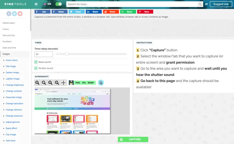 Online platform to take.a screenshot - PineTools