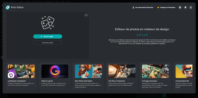 Pixlr page d'accueil