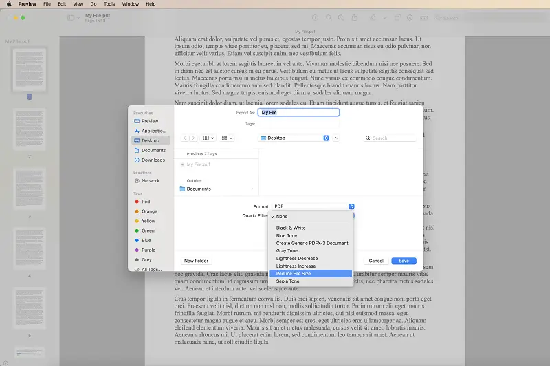 Shrink PDF size using Preview
