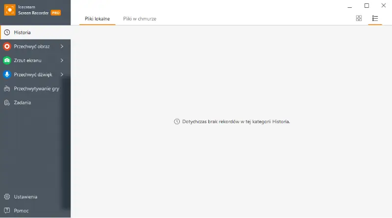 Menu główne Icecream Screen Recorder