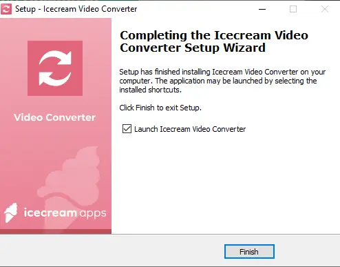 Installation of free video file converter for PC is complete