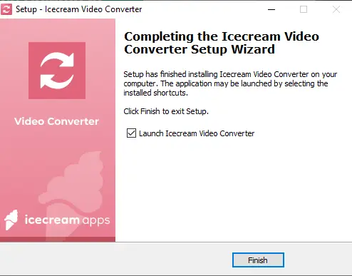 Установка видеоконвертера Icecream Video Converter завершена