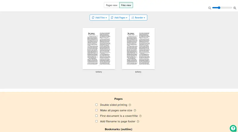 Merge files into one PDF with Sejda