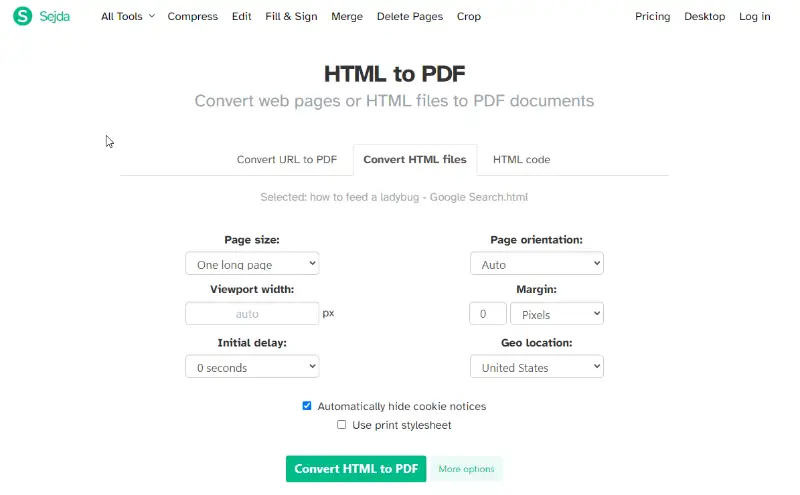 Sejda 在線 HTML 轉 PDF 轉換器