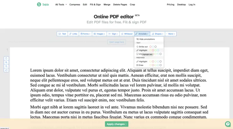 Online PDF editor - Sejda