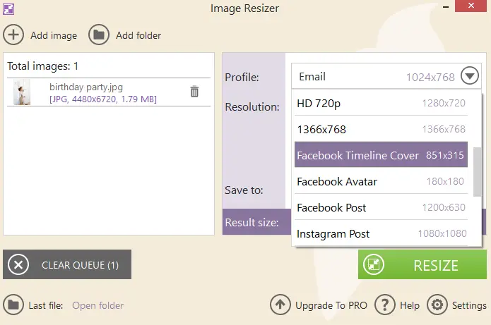 How to resize photo for Facebook