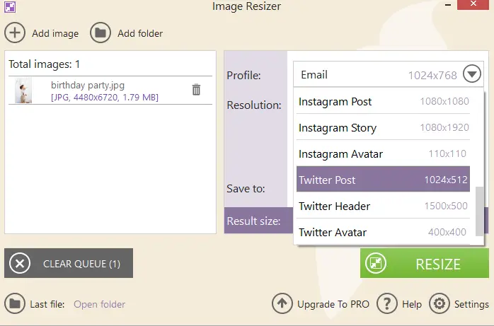 How to resize image for Twitter