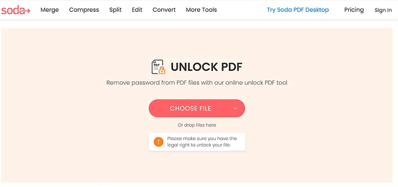 Unlock tool of Soda PDF