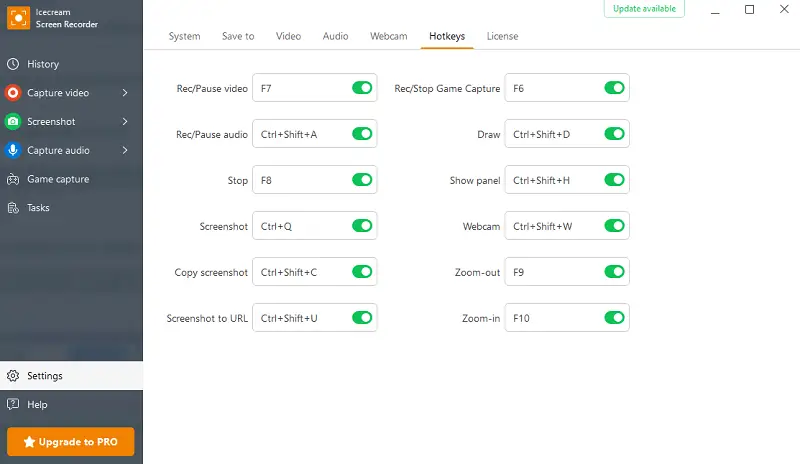 Adjust the hotkeys of Icecream Screen Recorder