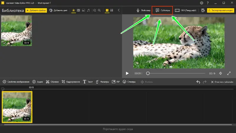 Функция Субтитры программы для монтажа видео Icecream Video Editor