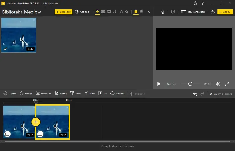 Zmień kolejność scen na osi czasu Icecream Video Editor przed połączeniem filmów