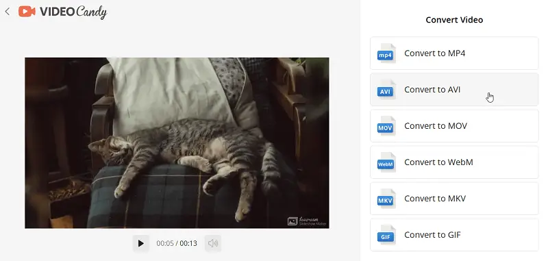 Online tool to convert video to AVI