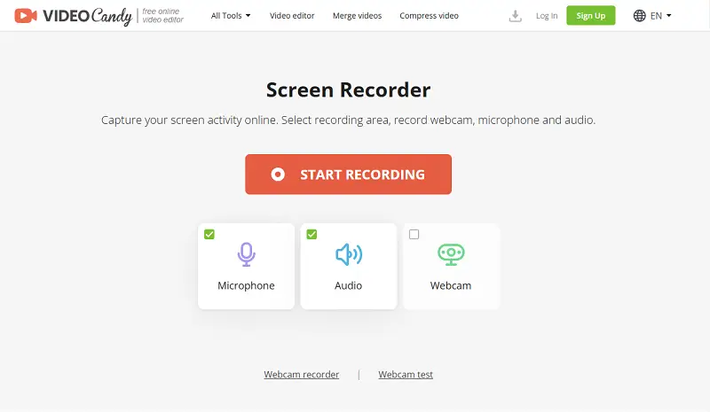 Video Candy's online screen recorder user interface