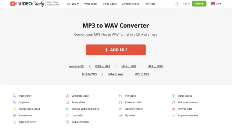 Free online MP3 to WAV converter in Video Candy