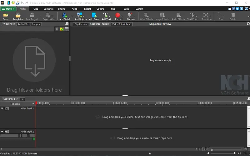 The interface of VideoPad Video Editor