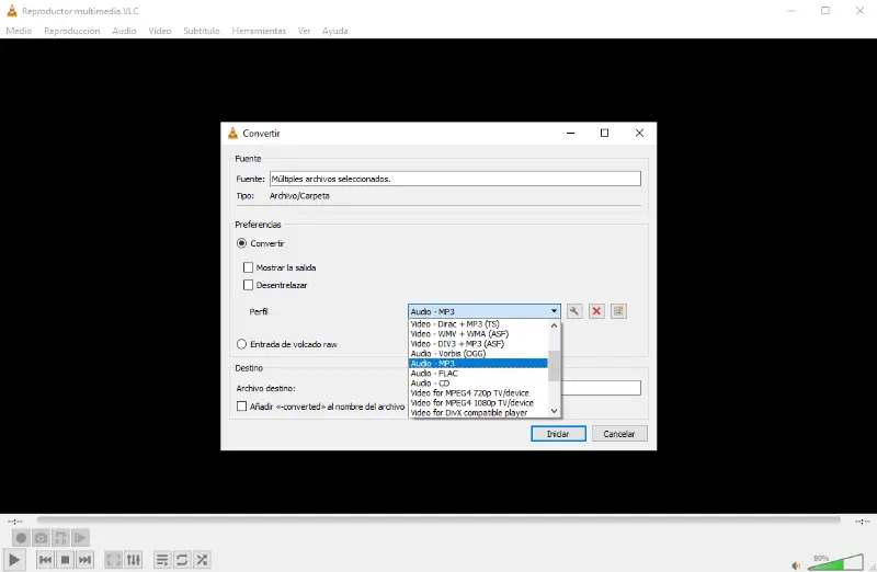 Guardar vídeo como audio en VLC Media Player
