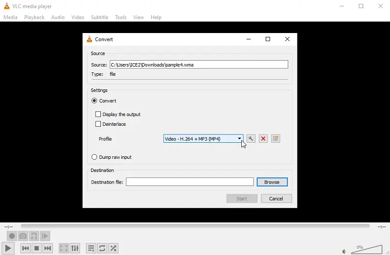 Using VLC media player to convert WMA to MP3