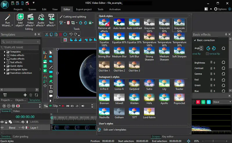 Video effects of the MKV file editor