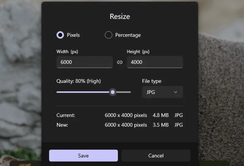 Resize photo for free on Windows