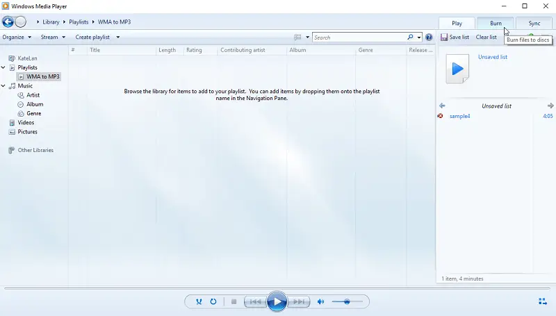 Windows Media Player as a free audio converter for Windows