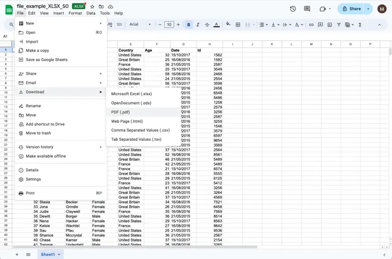 Convert Excel spreadsheet to PDF with a drive