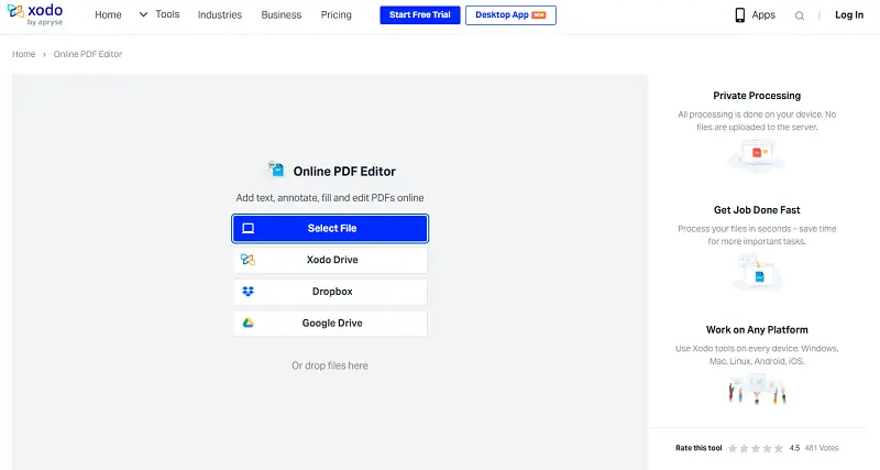 Xodo select file window Xodo select file window