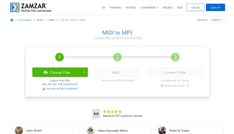 Save MIDI as MP3 online with Zamzar