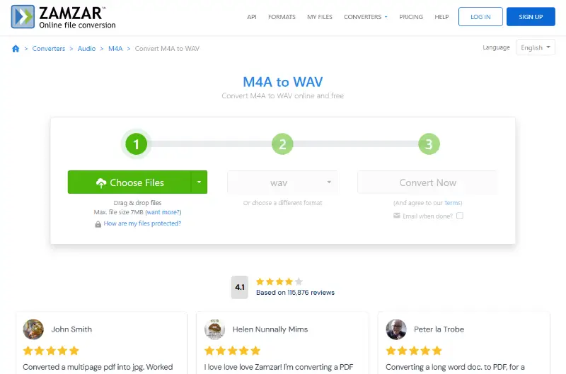 How to convert M4A to WAV with Zamzar