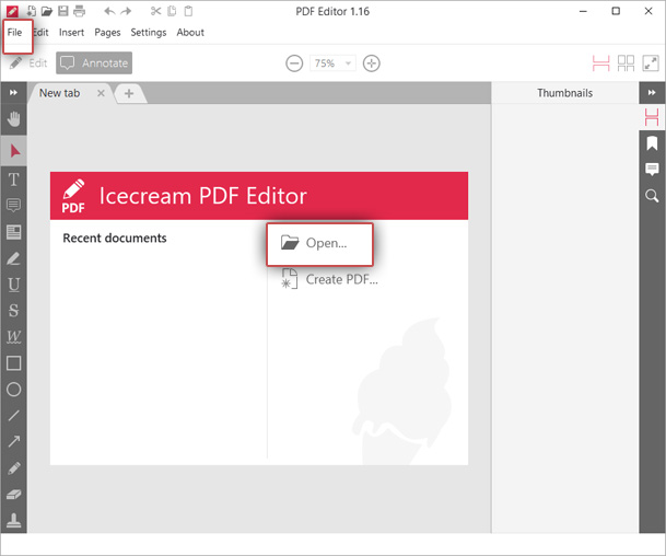 Откройте PDF для поиска слов в Icecream PDF Editor