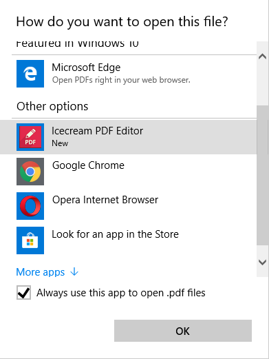 Set program as the default app for reading PDF