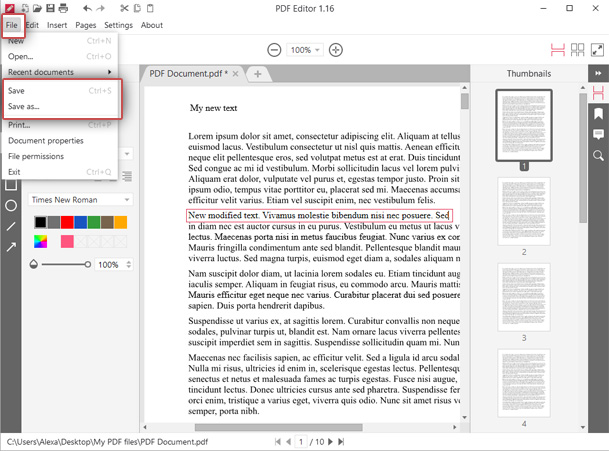Save the changes applied in the PDF document