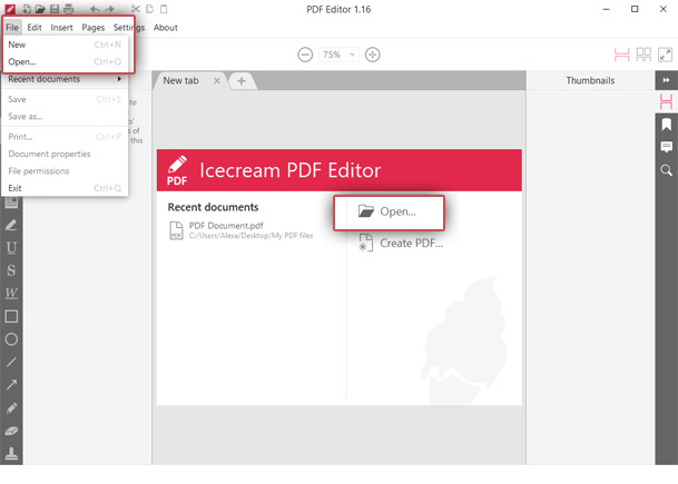 Open PDF file in Icecream PDF Editor